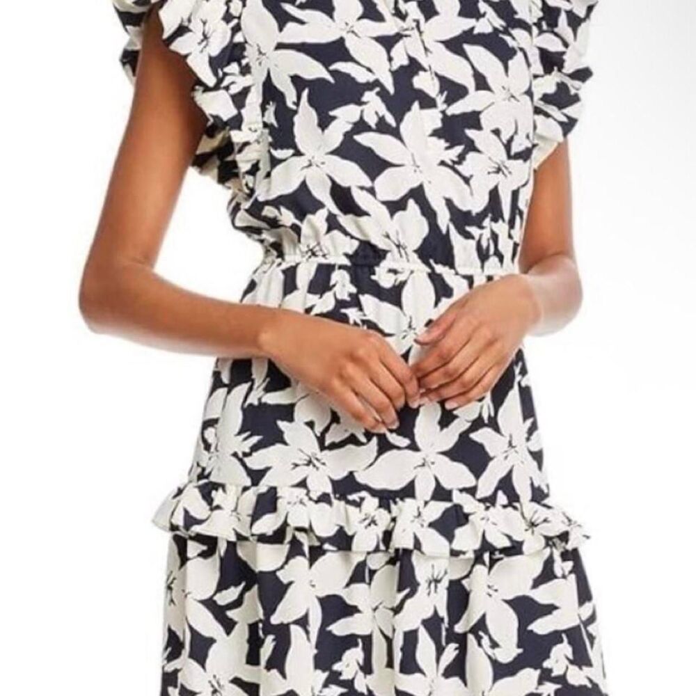 Joie, Krystina navy and white floral print mini dress with ruffles, women's M